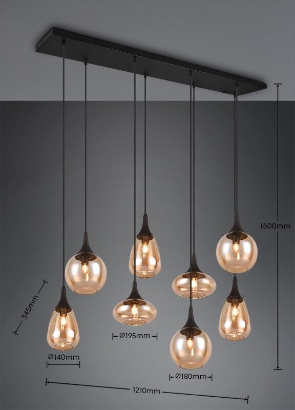 TRIO 317000813 LUMINA závěsné svítidlo 8xE14 černá matná, jantarová