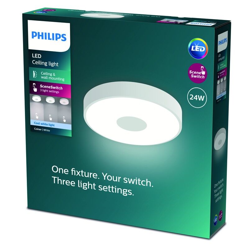 Philips 8720169301276 Coiner stropní svítidlo D389mm LED 24W/2800lm 4000K bílá, SceneSwitch