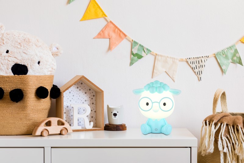 GLOBO 21760B SHEEPY dotyková stolná lampička detská V220mm LED 1W 48/32lm 3000K modrá, biela, USB Cable incl., 3StepDIM