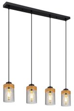 GLOBO 15557-4H FINCA závěsné svítidlo 4xE27 černá, kouřová, dřevo