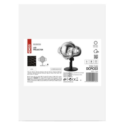 DCPC03 EMOS LED dekorativní projektor – padajíci vločky, IP44, bílá