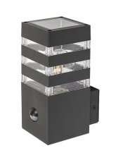 RABALUX 77025 Ankara exteriérové nástěnné svítidlo 1xE27 IP44 antracit, průhledná, soumrakový a pohybový senzor