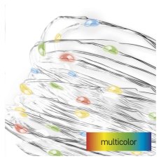 EMOS D3AM04 vánoční řetěz nano 20 LED 1,9m 1W multicolor, barva drátu - stříbrná, časovač, 2xAA excl.