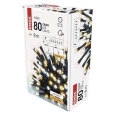 EMOS D4AN04 vánoční řetěz CLASSIC 80 LED 8m 3,6W studená/teplá bílá, IP44, barva drátu - černá, časovač, adaptér