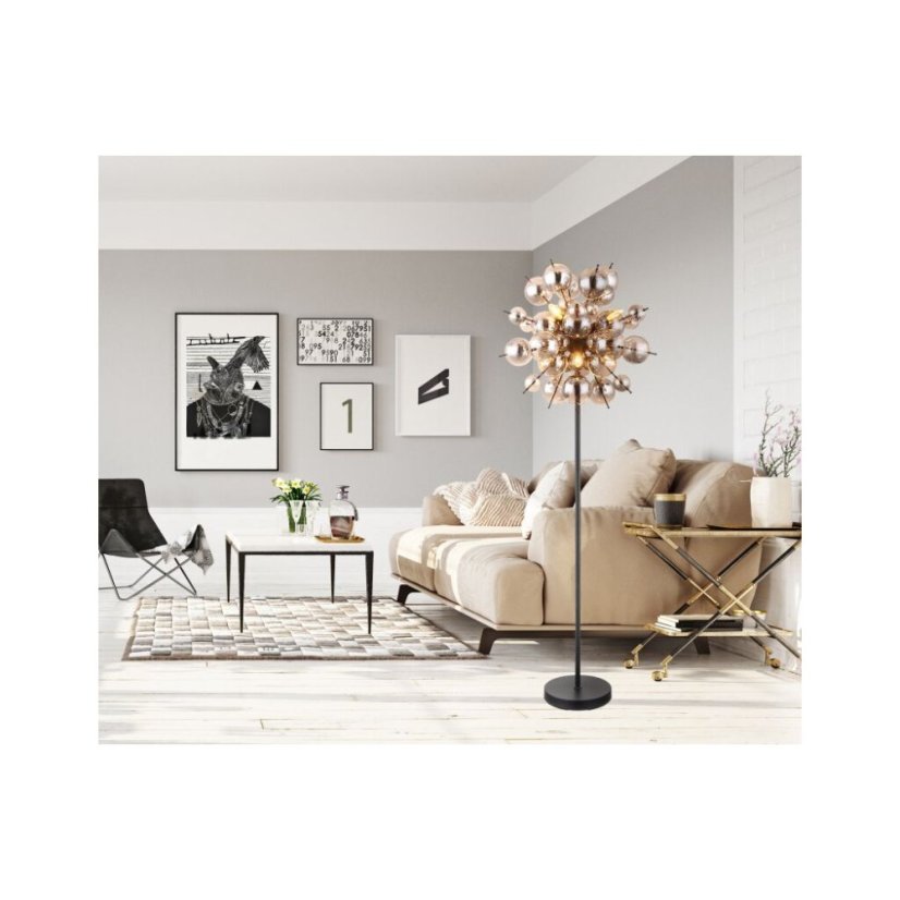 GLOBO 15633SS UDO stojacia lampa V1550mm 6xE14 čierna matná, dymová