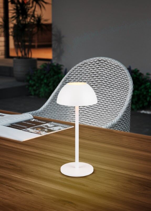 TRIO Reality R54106131 RICARDO vonkajšia dotyková stolná lampa SMD LED V300mm 1,7W/240lm 3000K IP54 biela matná, nabíjateľná batéria, USB-C port