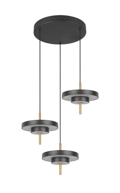 TRIO 340230380 KEATON závesné svietidlo D450mm SMD LED 3x10W/1200lm 2300+3000+4000K čierna, zlatá, switchdimmer