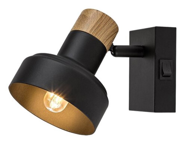 RABALUX 73055 Saskia nástenné bodové svietidlo/spot s vypínačom D100mm 1xE14 čierna, drevo
