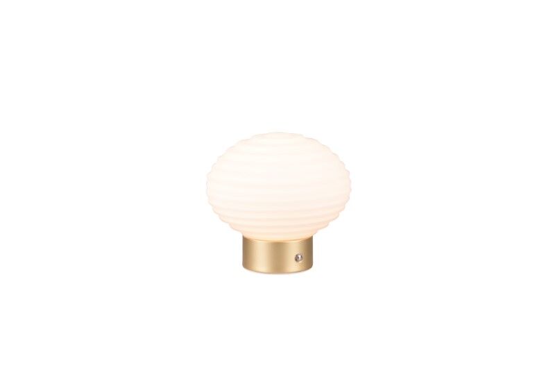 TRIO Reality R57771101 EARL dotyková stolná lampička SMD LED 1,5W/100lm 3000K mosadzná matná, biela matná, nabíjateľná batéria, USB-C port