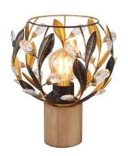 GLOBO 15759T MIKA stolní lampička V250mm 1xE27 dřevo, zlatá, černá patina