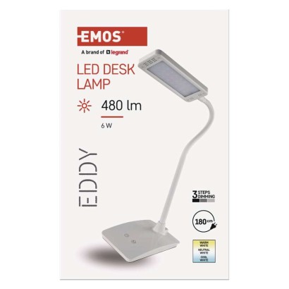 EMOS Z7599W Eddy stolní lampa LED 6W/480lm 3000/4500/6800K, stmívatelné, bílá