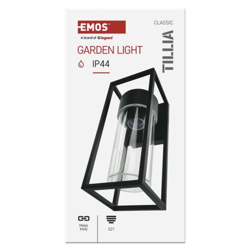 Emos ZGI010P TILLIA venkovní nástěnné svítidlo E27 128 × 110 × 270 mm  IP44 černá