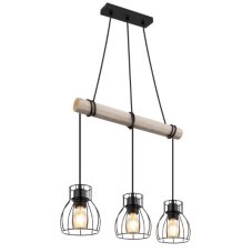 GLOBO 15326-3H MINA závěsné svítidlo 3xE27 černá, prírodné dřevo