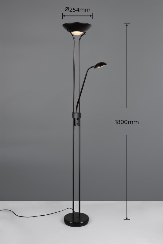 TRIO Reality R42292132 SPOCK stojacia lampa v1800mm SMD LED 19, 5W/2200, 500lm 3000K čierna matná