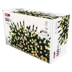 EMOS D4AW26 vánoční řetěz CLASSIC 500 LED 50m 6W teplá bílá, IP44, barva drátu - zelená, časovač, adaptér