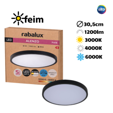 RABALUX 71436 Alenzo stropní svítidlo D305mm LED 18W/1200lm 3000+4000+6000K IP44 černá, DIP switch