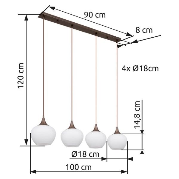 GLOBO 15548-4HC MAXY závěsné svítidlo 4xE27 kávová, bílá