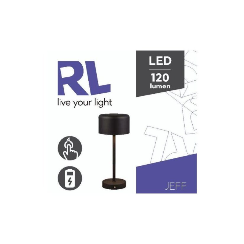 TRIO Reality R59151132 JEFF dotyková stolní lampička SMD LED V300mm 1,5W/120lm 3000K černá matná, nabíjecí baterie