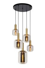 LUCIDE 45494/15/65 JOANET Závesné svietidlo E27 5x40W dymová, matná zlatá/mosadz