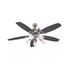 GLOBO 0337 JERRY stropní ventilátor s osvětlením na pětici 5xE14 1300 mm s tahovým vypínačem nikl