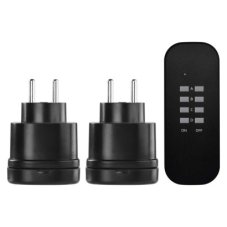 P0067 EMOS 3-set - diaľkovo ovládané zásuvky 2x, diaľkový ovládač 1x, vrátane batérie 1×3V CR2032, IP44, čierna