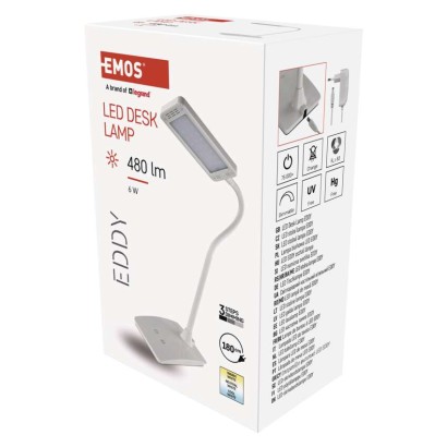 EMOS Z7599W Eddy stolní lampa LED 6W/480lm 3000/4500/6800K, stmívatelné, bílá