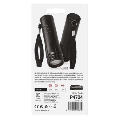 EMOS P4704 ruční kovové svítidlo COB LED 100lm, 3xAAA