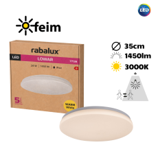 RABALUX 77139 Lowar vonkajšie stropné svietidlo so senzorom D350mm LED 24W/1450lm 3000K IP44 biela