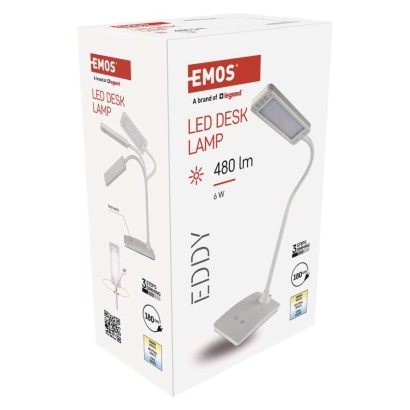 EMOS Z7599W Eddy stolní lampa LED 6W/480lm 3000/4500/6800K, stmívatelné, bílá