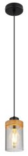 GLOBO 15557H FINCA závěsné svítidlo 1xE27 D100mm černá, kouřová, dřevo