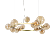 Ideal Lux 322797 PERLAGE závěsné svítidlo 14xG9 D850mm saténová mosadz, jantarová