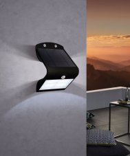 EGLO OUTDOOR 900255 LAMOZZO solární nástěnné svítidlo se senzorem LED 3,2W/440lm 3000+4000+6000K IP54 černá, průhledná