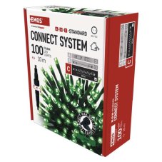 EMOS D1AG01 spojovací vánoční řetěz CLASSIC 100 LED 10m 5W zelená, IP44, barva drátu - černá, bez adaptéru