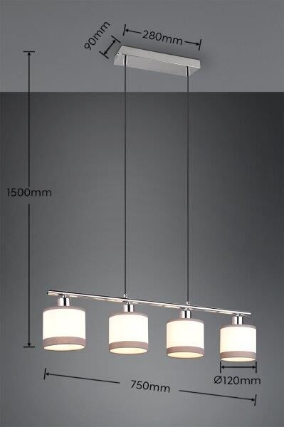 TRIO Reality R31554006 DAVOS závěsné svítidlo 4xE14 chromová, bílá