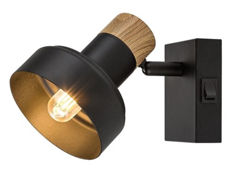 RABALUX 73055 Saskia nástenné bodové svietidlo/spot s vypínačom D100mm 1xE14 čierna, drevo
