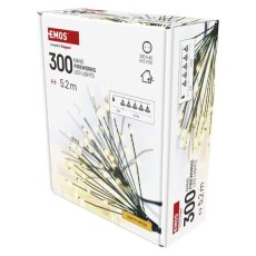 EMOS D3AW10 vánoční řetěz nano 300 LED 5,2m 4,5W teplá bílá, barva drátu - zelená, časovač, adaptér