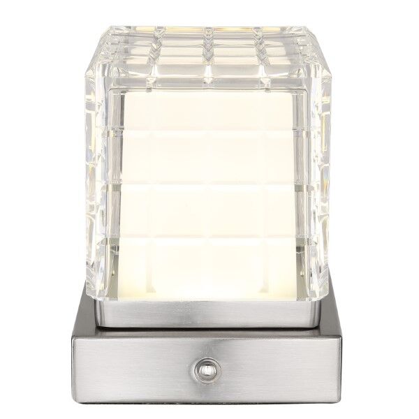 GLOBO 21009W LUNKI dotyková stolná lampička LED V100mm 2,5W/206lm 2700+6500+4000K matný nikel, priehľadná, vrátane batérie CR18650 1800mAh 3,7V, USB-A 2.0 - USB-C