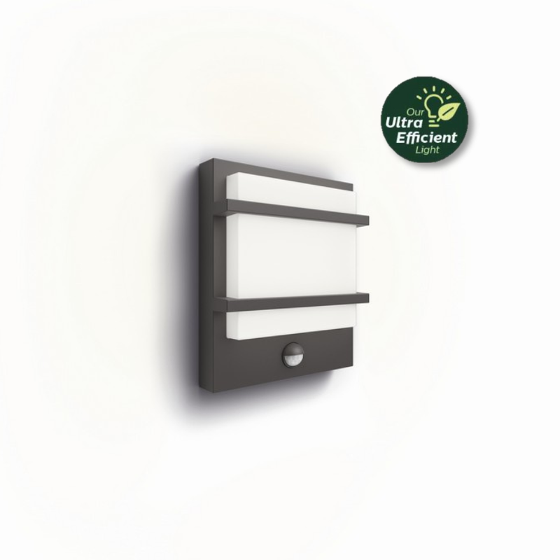 Philips 8720169263734 UltraEfficient Petronia venkovní nástěnné svítidlo se senzorem PIR LED 3,8W/800lm 2700K IP44 antracit