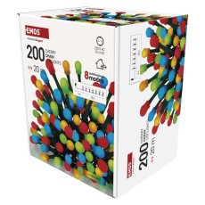 EMOS D5AM23 vianočná reťaz - guľôčky CHERRY 200 LED 20m 3,6W multicolor, IP44, farba drôtu - zelená, časovač, adaptér