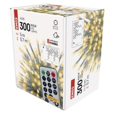 EMOS D4CW02 vánoční řetěz - rampouchy CLASSIC 300 LED 5m 6W teplá bílá, IP44, barva drátu - transparentní, časovač, dálkový ovladač, adaptér