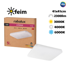 RABALUX 77136 Lowar vonkajšie stropné svietidlo 410x410mm LED 36W/2300lm 3000+4000+6000K IP44 biela