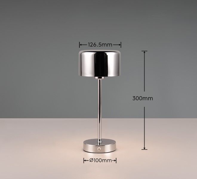 TRIO Reality R59151106 JEFF dotyková stolná lampička SMD LED 1,5W/120lm 3000K chrómová, biela, nabíjateľná batéria, USB-C port