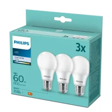 Philips LED 9W / 60W 806lm A60 E27 4000K CW FR ND 3-set