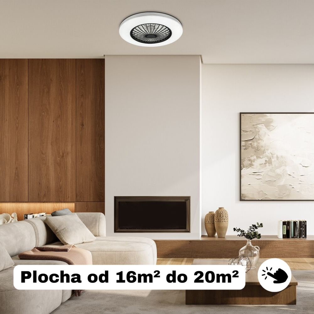 stropní bílý ventilátor do obývacího pokoje s plochou od 16 metrů čtverečních do 20 metrů čtverečních 