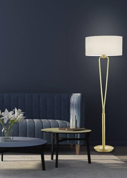 Moderní designová nadčasová minimalistická elegantní stojací lampa s textilním stínidlem