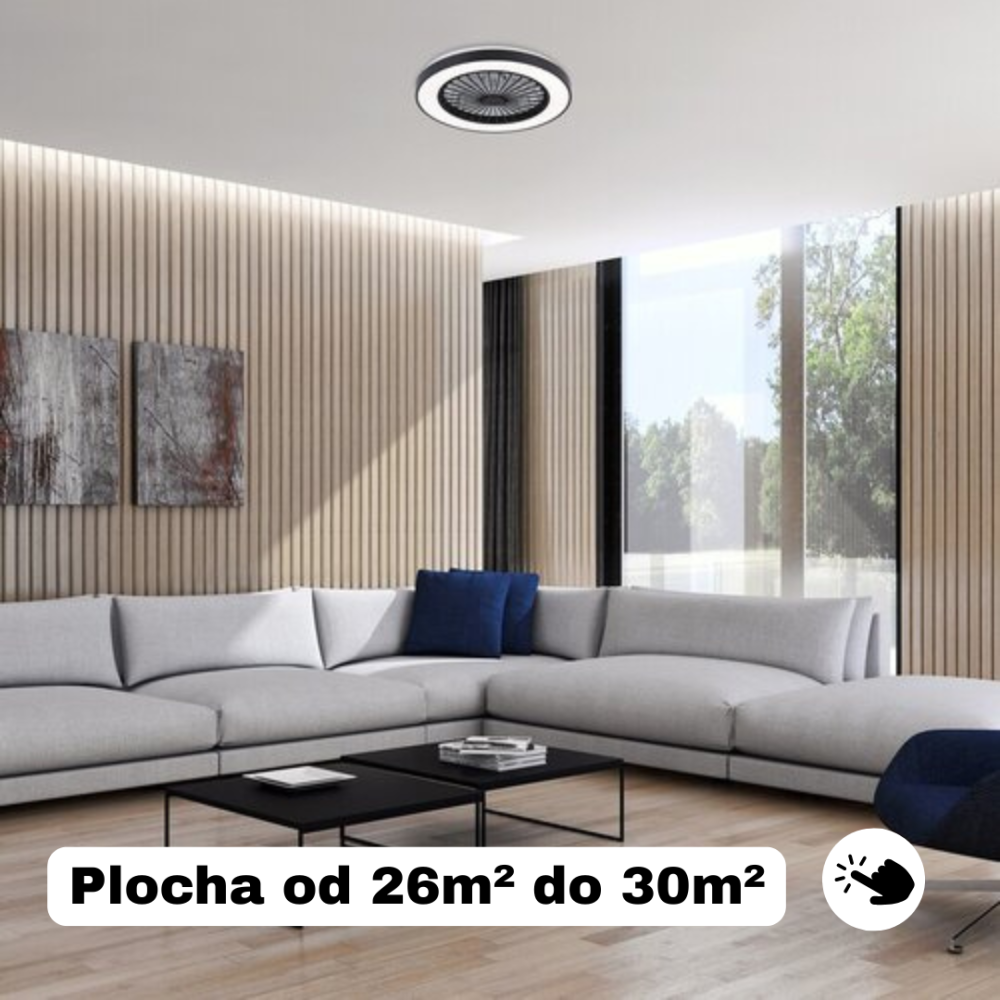 černý stropní ventilátor do obývacího pokoje s plochou od 26 metrů čtverečních do 30 metrů čtverečních 