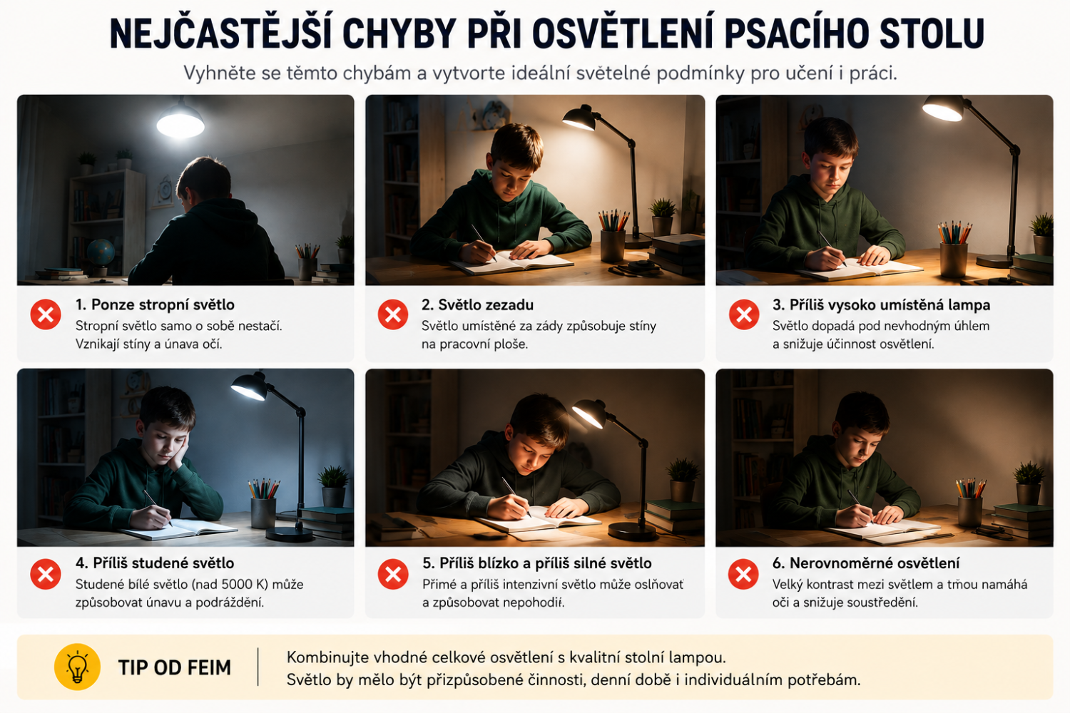 Nejčastější chyby při osvětlení psacího stolu školáka