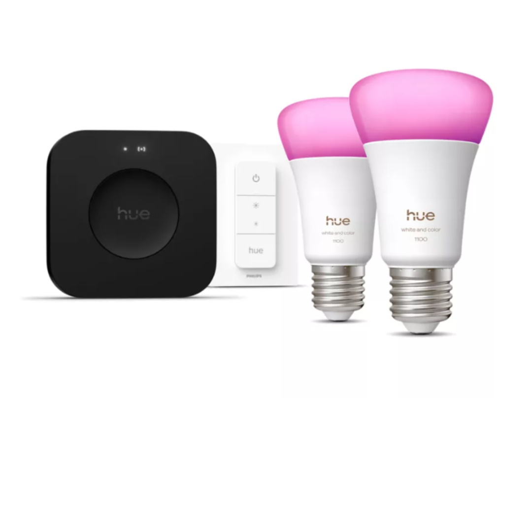 Startovací sada Philips Hue s chytrými LED žárovkami, ovladačem a bridge jednotkou pro snadný začátek se smart osvětlením.