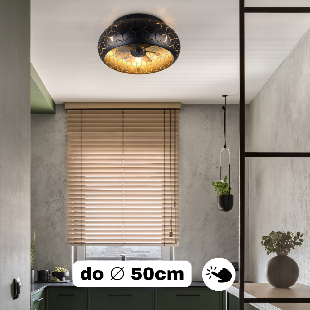 TRIO Bidar černý ventilátor s efektem v kuchyni s průměrem ventilátoru do 50 cm