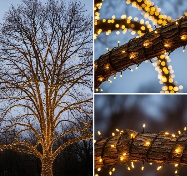 Vianočné osvetlenie stromu v záhrade s LED reťazami | Odborné poradenstvo a najlepšie ceny na FEIM.sk 💡